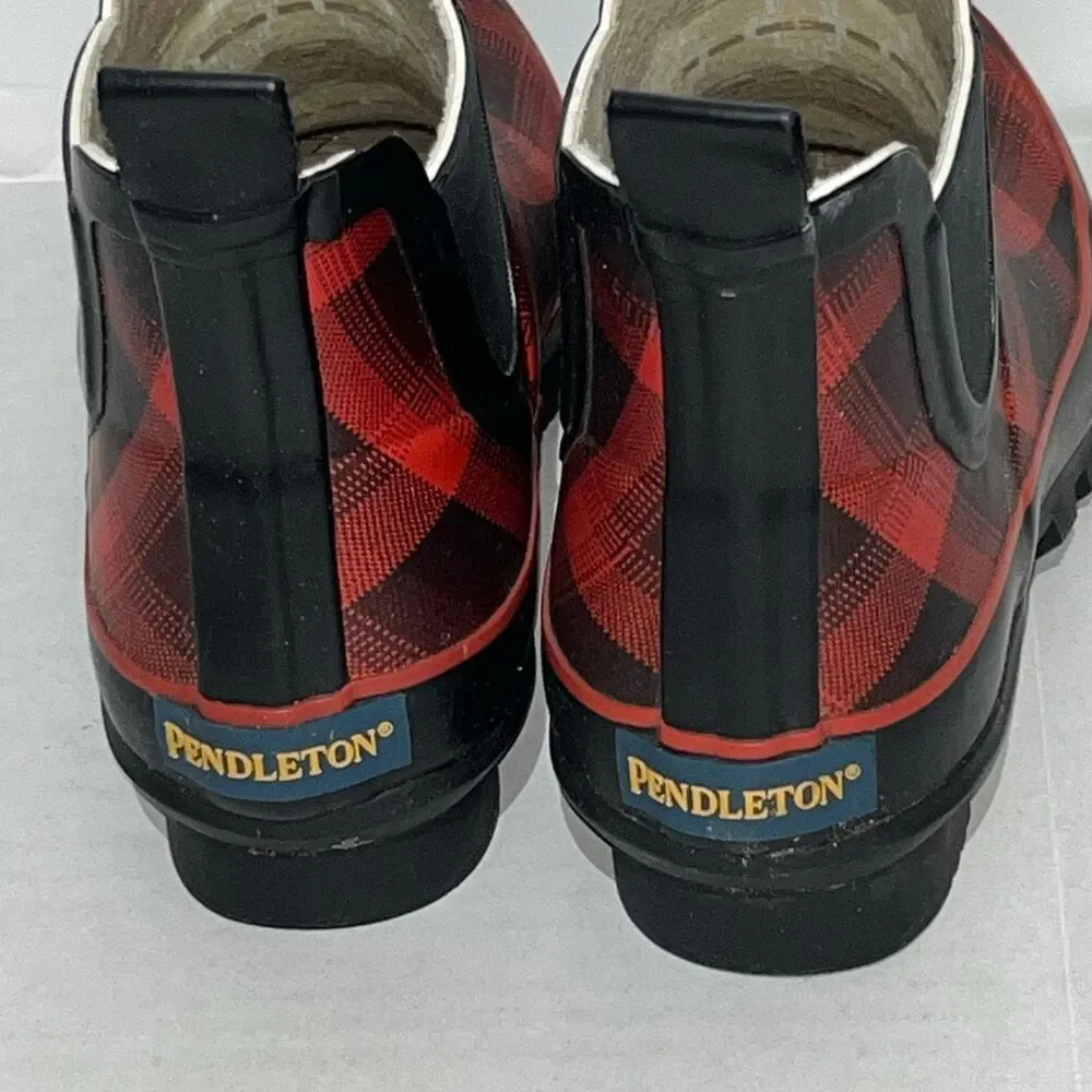 Pendleton Women's Red Black Buffalo Plaid Waterproof Chelsea Rain Boots Size 6